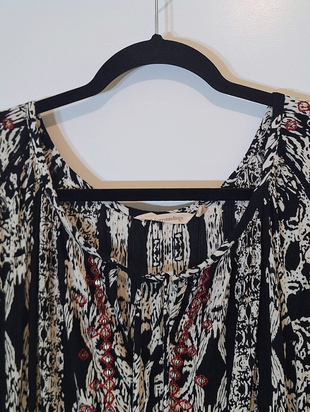 Soft Surroundings Boho Ikat Crinkled Gauzey Tunic Embroidered Sequins Sz Medium - Picture 6 of 13